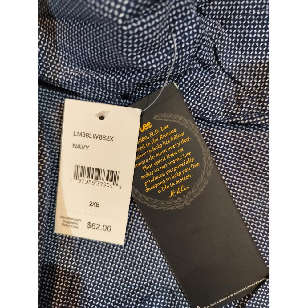 Lee Premium Quality Men’s Long Sleeve Button Down Shirt Navy 2XB Cotton - Picture 6 of 7